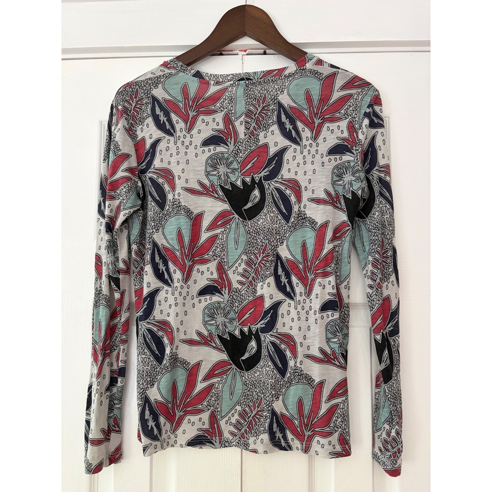 Stateside Womens Supima Cotton Floral Long Sleeve Tee Grey Red Teal Size S USA